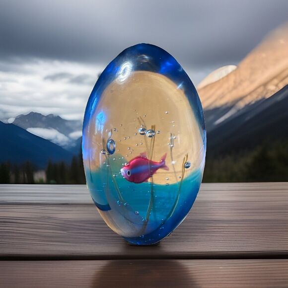 Elio Raffaeli Italy Murano Oggetti Glass Aquarium Fish Egg Paperweight Signed 6